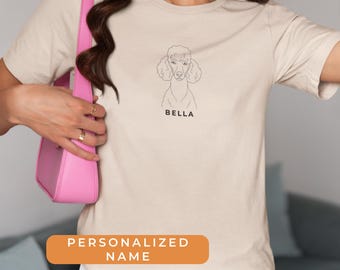 Personalized Poodle Name T-Shirt - Custom Dog Lover Gift, Minimal Line Art Pet Portrait Tee, Vintage Retro Style Graphic Shirt