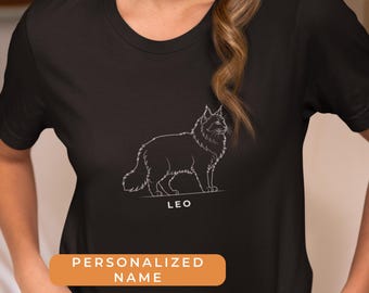 Norwegian Forest Cat Outline Shirt Personalized Name Minimalist Cat Lover Gift Custom Pet Line Art T-Shirt Retro Style Cat Mom Shirt