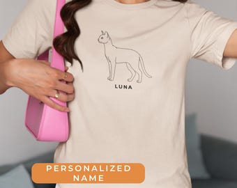 Russian Blue Cat Outline Shirt Personalized Name Minimalist Cat Lover Gift Custom Pet Line Art T-Shirt Retro Style Cat Mom Shirt