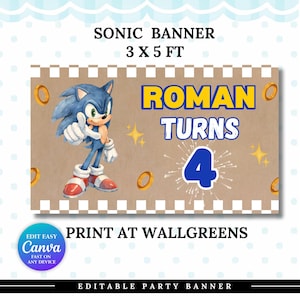 Sonic Birthday Banner Template | Hedgehog Banner Printed  | Editable Canva Banner | 36x60 DIY Painted Sign | Digital Download | Canva
