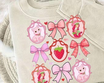 Strawberry Coquette Girl PNG | Cute Berry Cartoon | Pastel Bow Clipart | Coquette Bow | Aesthetic Clipart | Strawberry 80s png | Berry Girl