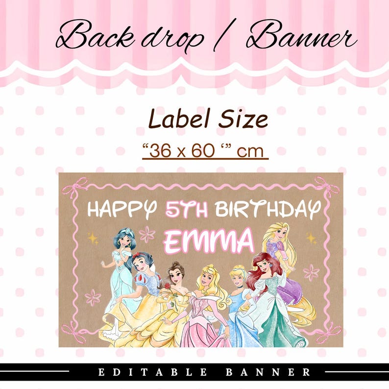 Princess Birthday Banner Template | Princess Backdrop | Hand Painted ...