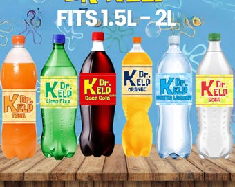 Etykiety na butelki napojów Dr. Kelp do druku | Dekoracje w stylu bikini | Impreza pod wodą | Zestaw 6 cyfrowych do pobrania, wszystko w jednym