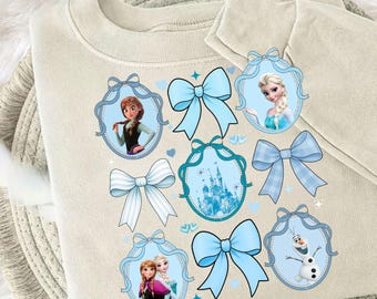 Frozen PNG Ice Princess Bow Frame Coquette Digital Download, Winter Princess T-Shirt , Coquette Mirror Bow Png Preppy Coquette Png Princess