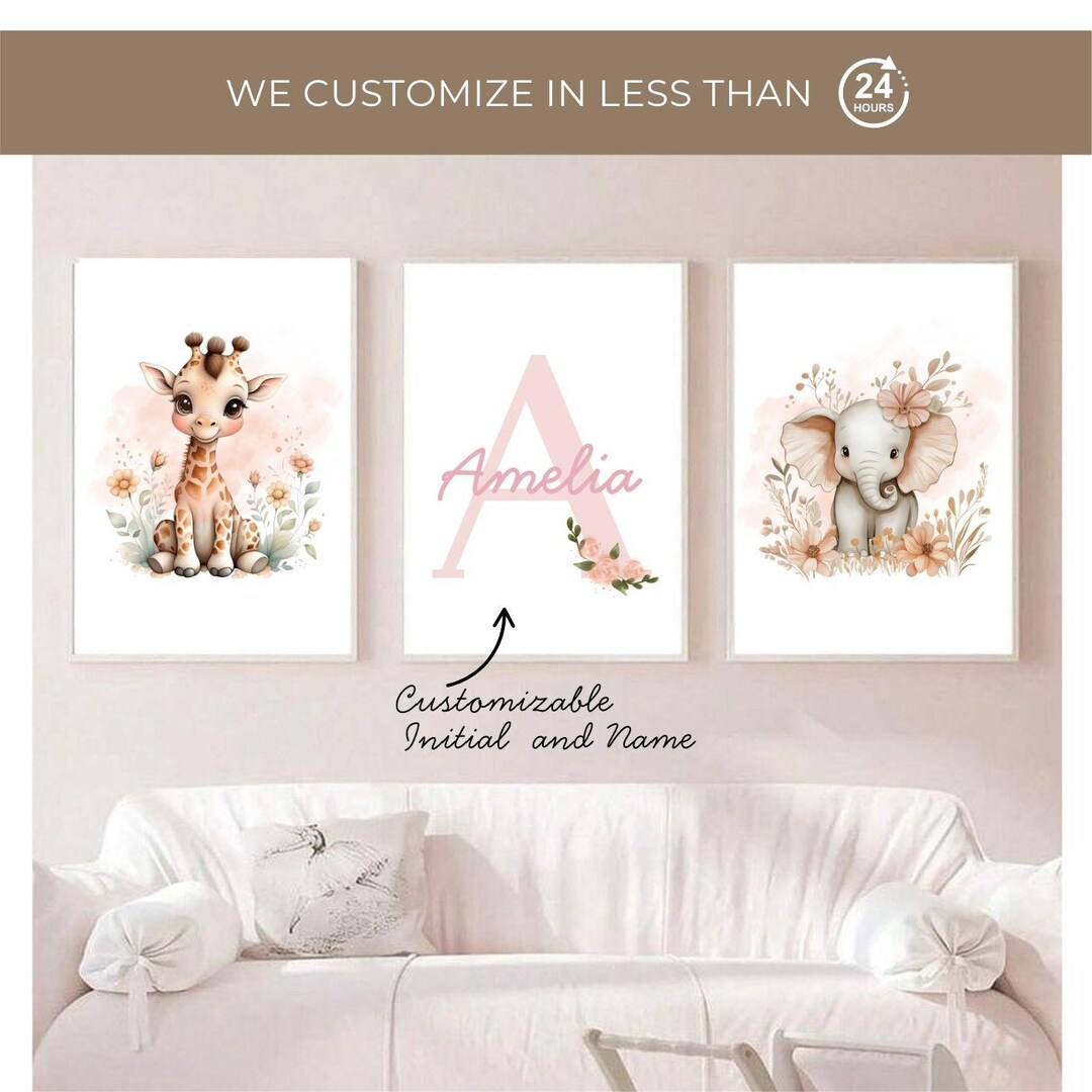 3 Safari Animal Prints Set, Cute Animal Prints, Safari Nursery Decor ...