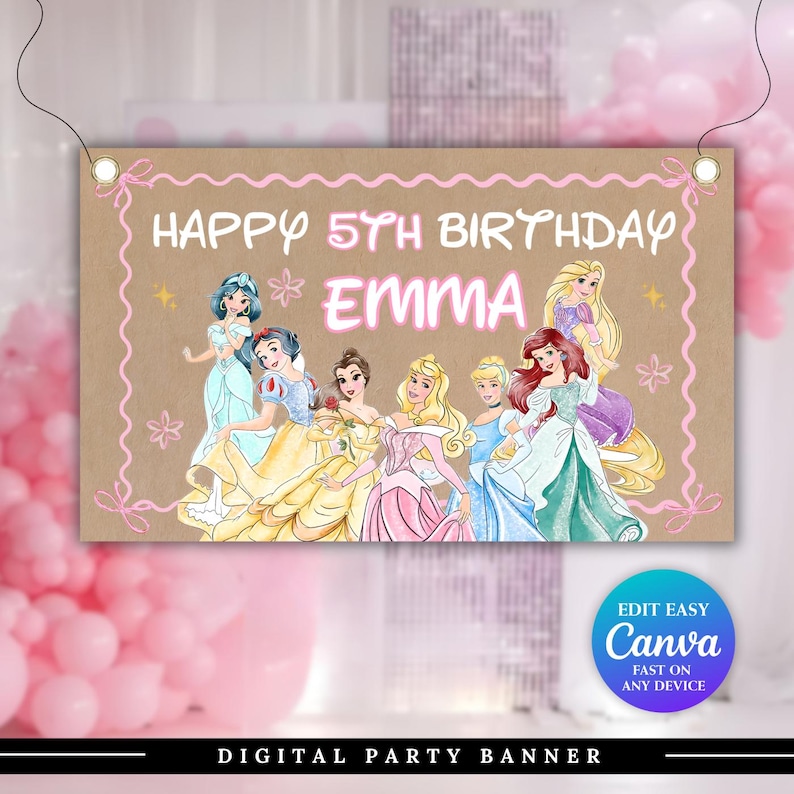 Princess Birthday Banner Template | Princess Backdrop | Hand Painted ...
