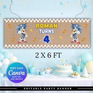 Sonic Birthday Banner Template | Hedgehog Banner Printed  | Editable Canva Banner | 2X6 FT DIY Painted Sign | Digital Download | Canva