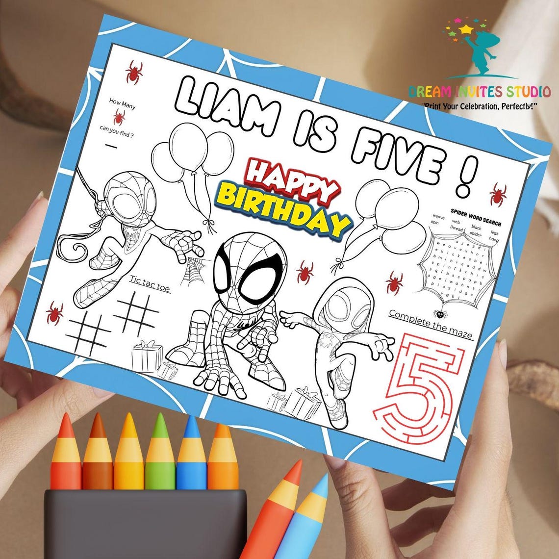 Editable Spiderman Birthday Coloring Placemat | Personalized Spiderman ...