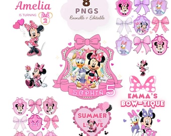 Minnie daisy besties | Birthday Editable PNG | Personalized Minnie Mouse Birthday Name PNG Download, Custom Name PNG | 8 Pack Bundle