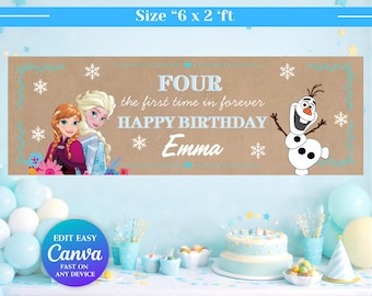 Frozen Backdrop | Frozen Banner | Ice Princess Birthday Banner Template | Editable Winter Party Backdrop Digital Download Canva