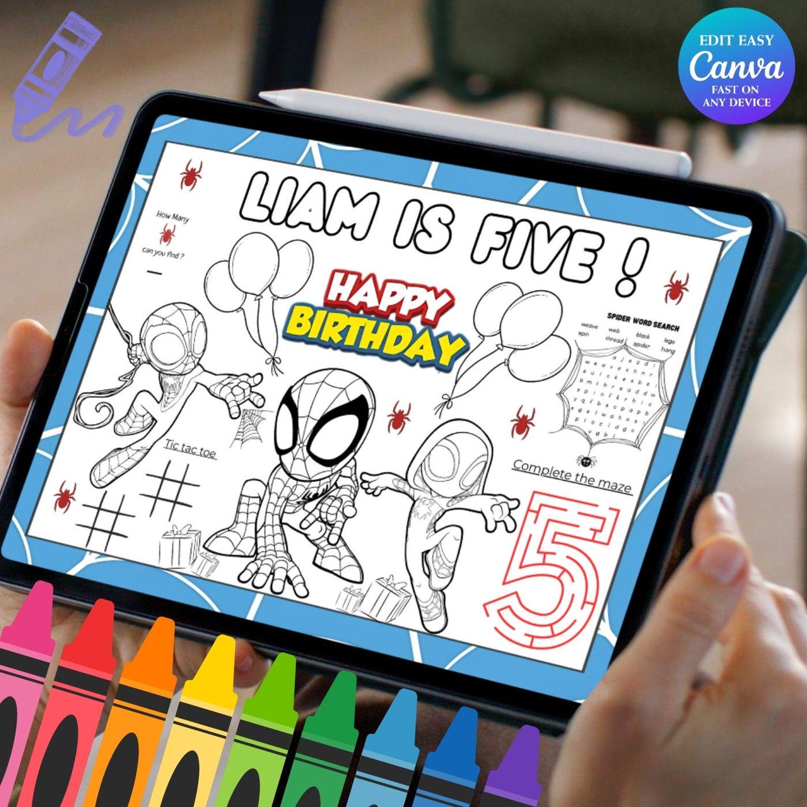 Editable Spiderman Birthday Coloring Placemat | Personalized Spiderman ...