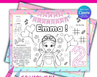 Ms Rachel Placemat | Trendy Editable Birthday Coloring Activity | Kids Birthday Party Fun | Party Games | Ms rachel birthday | Canva