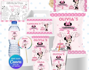 Lembrancinha para festa de aniversário da Minnie | Decorações da Minnie Mouse | Oh Twodles Minnie | Pacote Mickey e Minnie | Festa temática da Minnie com bolinhas e tema Minnie