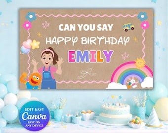 Bearbeitbar Ms Rachel Party Banner | Ms Rachel Geburtstagsbanner | DIY Handbemalte Banner | Können Sie Hintergrund sagen | Digitale Vorlage | Leinwand