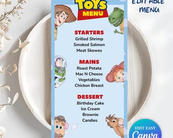 Editable Toy Story Birthday Party Menu Template | Printable Toy Story Food Menu Card for Kids Party Instant Download Digital Toy Story Theme