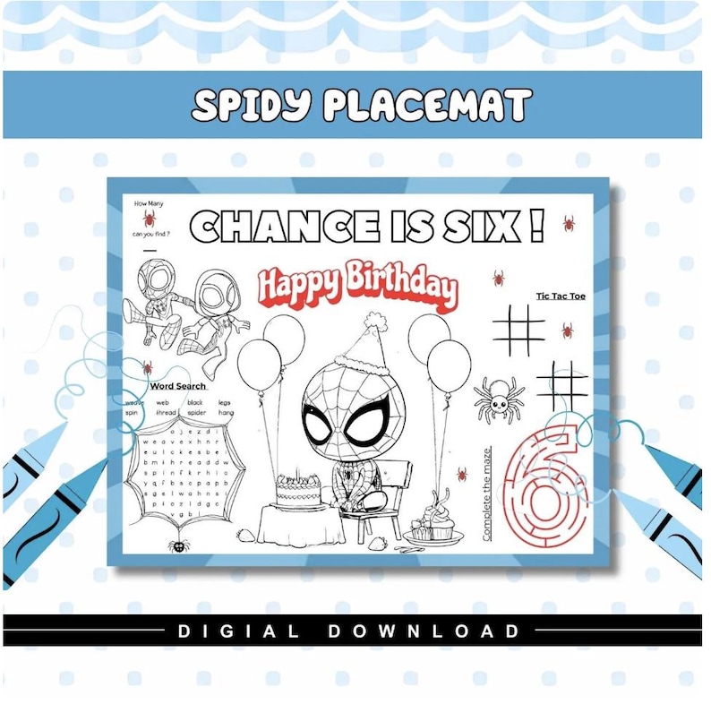 Editable Spiderman Birthday Coloring Placemat | Personalized Spiderman ...