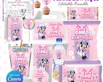 Boutique de laços da Minnie | Clube do Mickey Mouse | Pacote de aniversário da Boutique de laços da Minnie | Boutique de laços da Minnie e da Margarida | Lembrancinhas de festa da Minnie editáveis (bônus)