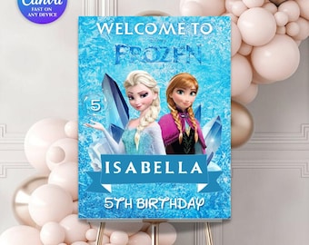 Frozen Welcome Sign | Princess Elsa Welcome Sign | Frozen Anna poster template | Girl Birthday, Printable Birthday sign | Frozen Theme