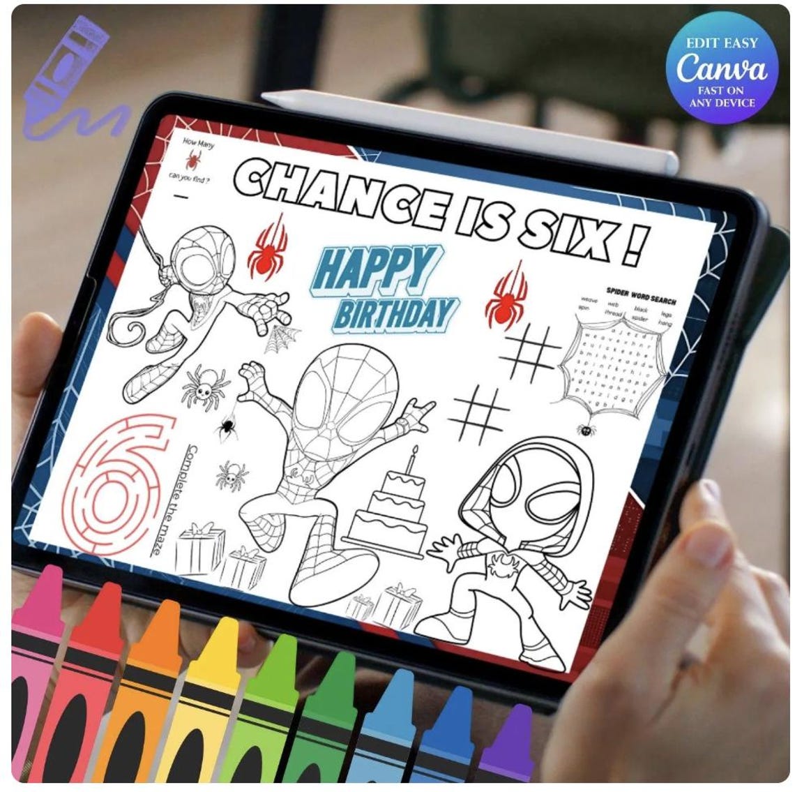 Editable Spiderman Birthday Coloring Placemat | Personalized Spiderman ...