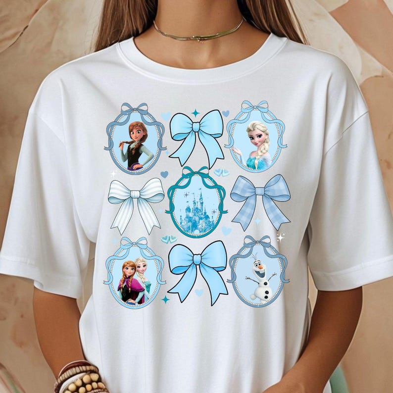 Frozen PNG Ice Princess Bow Frame Coquette Digital Download, Winter Princess T-Shirt , Coquette Mirror Bow Png Preppy Coquette Png Princess image 2