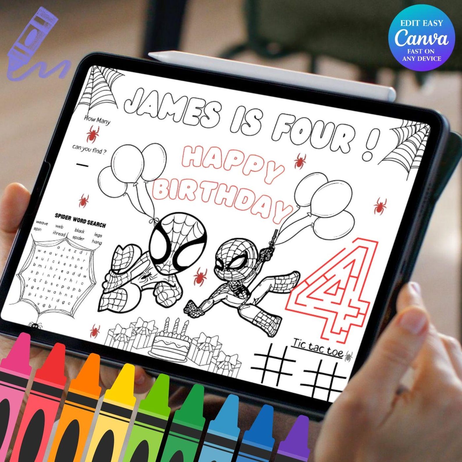 Editable Spiderman Birthday Coloring Placemat | Personalized Spiderman ...