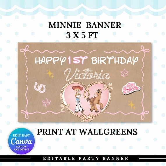 Toystory Birthday Banner Template | Toystory Backdrop  | Hand Painted Banner | Editable Banner Cowboy | Pink Rodeo Banner (Instant Download)