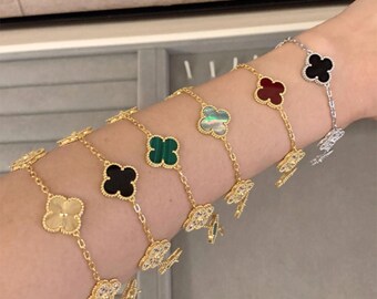 Bracelet Trèfle à Quatre Feuilles Plaqué Or 18K - Porte-bonheur élégant Pour Femme, Cadeau Saint-Valentin