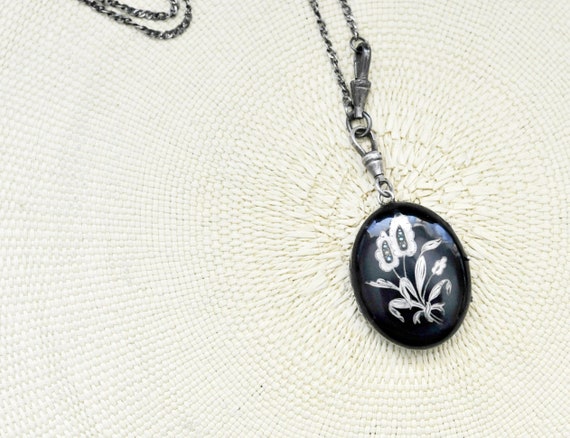 Antique Black Mourning Enamel Seed Pearl Victoria… - image 1