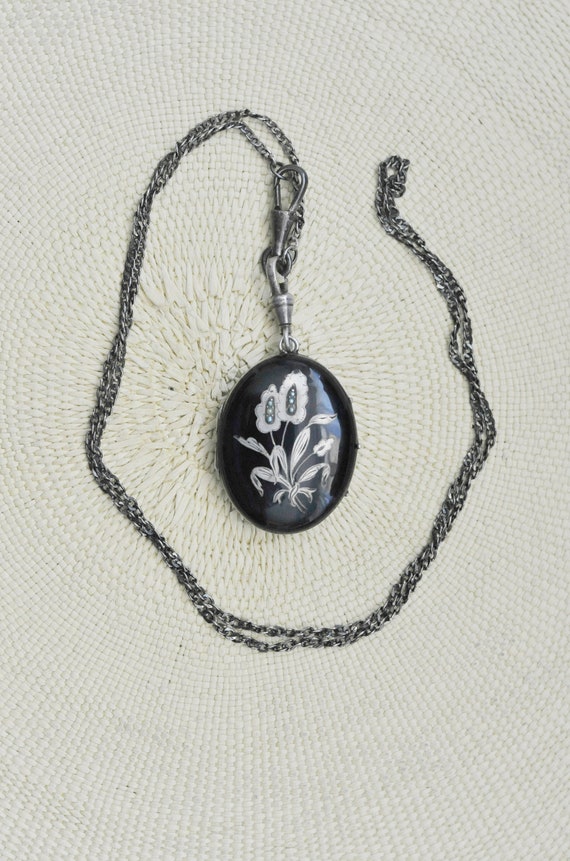 Antique Black Mourning Enamel Seed Pearl Victoria… - image 9