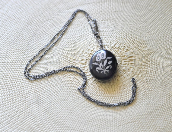 Antique Black Mourning Enamel Seed Pearl Victoria… - image 2