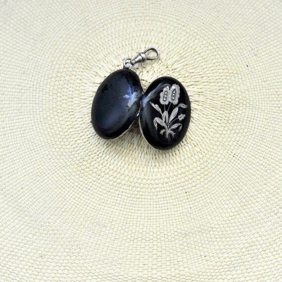 Antique Black Mourning Enamel Seed Pearl Victoria… - image 7