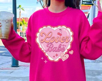 Lover Babe Crewneck Sweatshirt, Cute Valentine's Day Gift, Cozy Sweatshirt, Heart Design Apparel, Ideal for Couples and Friends, Comfort