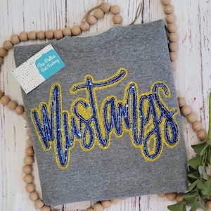 MUSTANGS Sequin glitter htv sweatshirt, crewneck sweatshirt, sequin embroidery, Back to School, Teachers, spirit wear, mascot, school spirit