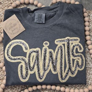 SAINTS Sequin glitter htv T-shirt, crewneck Comfort Colors, sequin embroidery, Back to School, Teachers, spirit wear, mascot, school spirit
