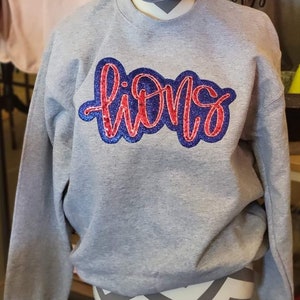 LIONS Sequin glitter htv sweatshirt, crewneck sweatshirt, sequin embroidery, Back to School, Teachers, spirit wear, mascot, school spirit
