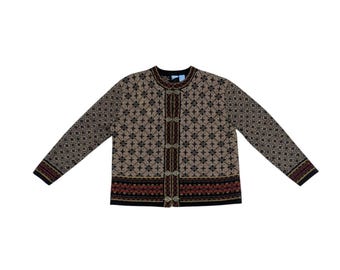 Veste pull nordique en laine jacquard vintage à manches longues avec fermoir sur le devant FROST