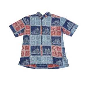 Vintage Reyn Spooner Aloha Button Down Hawaiian Shirt Red Blue Mens X-Large Top