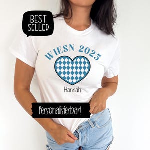 Personalisierbares Wiesn Shirt, Bayerisches Bier T-Shirt, Trachten Look Dirndl Shirt, Volksfest Gruppenshirt, Spaß Shirt für Bierfreunde