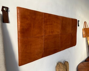 Cabecero colgante de cuero con correas Cabecero de cuero color tostado KING QUEEN, para colgar en la pared