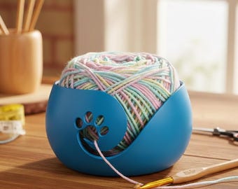 Paw Print Yarn Bowl, Lightweight Crochet Yarn Holder for Cat Lovers