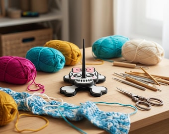 Skull Yarn Spinner with Bow, 3D Printed Yarn Holder