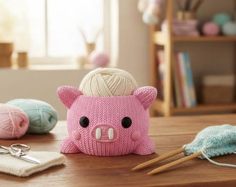 Cuenco de lana con forma de cerdo, cuenco de punto impreso en 3D para mesas de manualidades extravagantes, personalizable