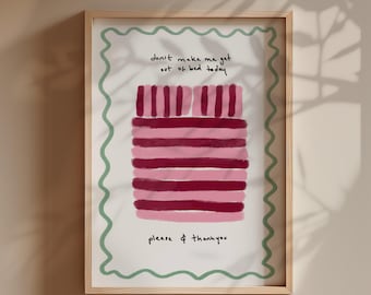Don't make me get out of bed roze rode streep kunstprint, afdrukbare muurkunst, leuke, gezellige slaapkamer esthetiek, mooi bed, instant lui meisje cadeau