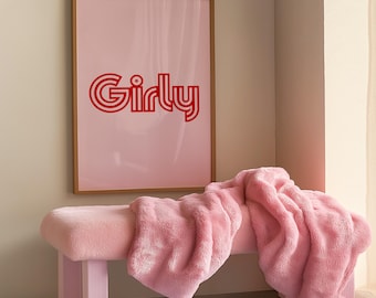 Arte digital de pared femenino, impresión rosa y roja, arte de pared para dormitorio, galería de pared para dormitorio, impresión con cita, impresión descargable, impresión tipográfica