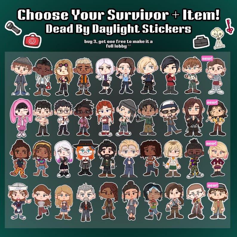 UPDATED! Choose your Survivor + Item! | DBD stickers | Dead By Daylight Matte Stickers | Buy 3, get 1 free! image 2