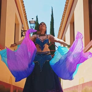 Pair of Silk Fans with adapter for cariocas or poi / Colors [IN STOCK]