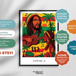 25% OFF – Limited | Jamaica Digital Download Wall Art, Caribbean Printable Poster, Tropical Island Illustration, Jamaican Culture Decor