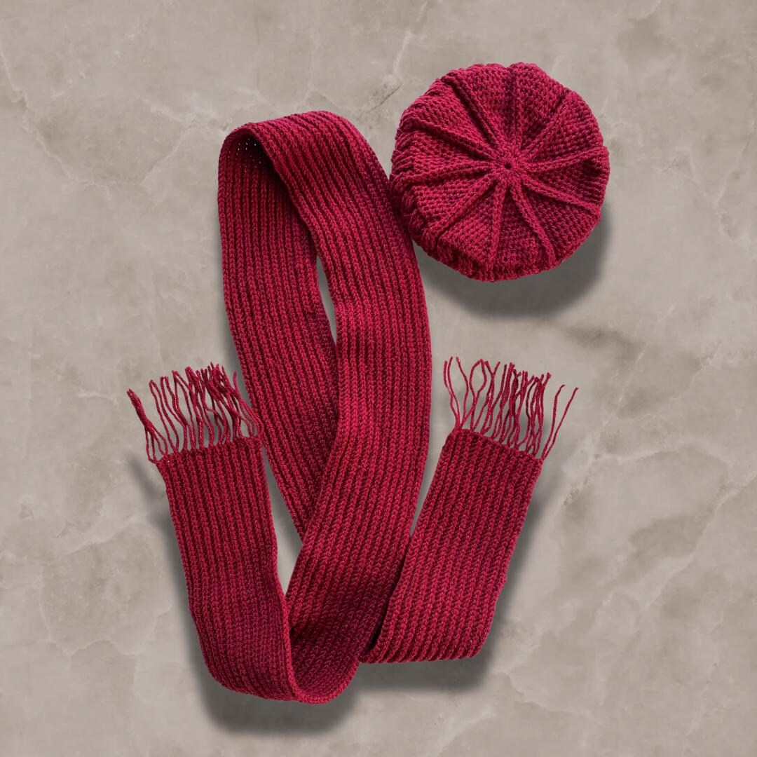 Handmade Red Knitted Scarf and Beret Set - Cozy Winter Accessories ...