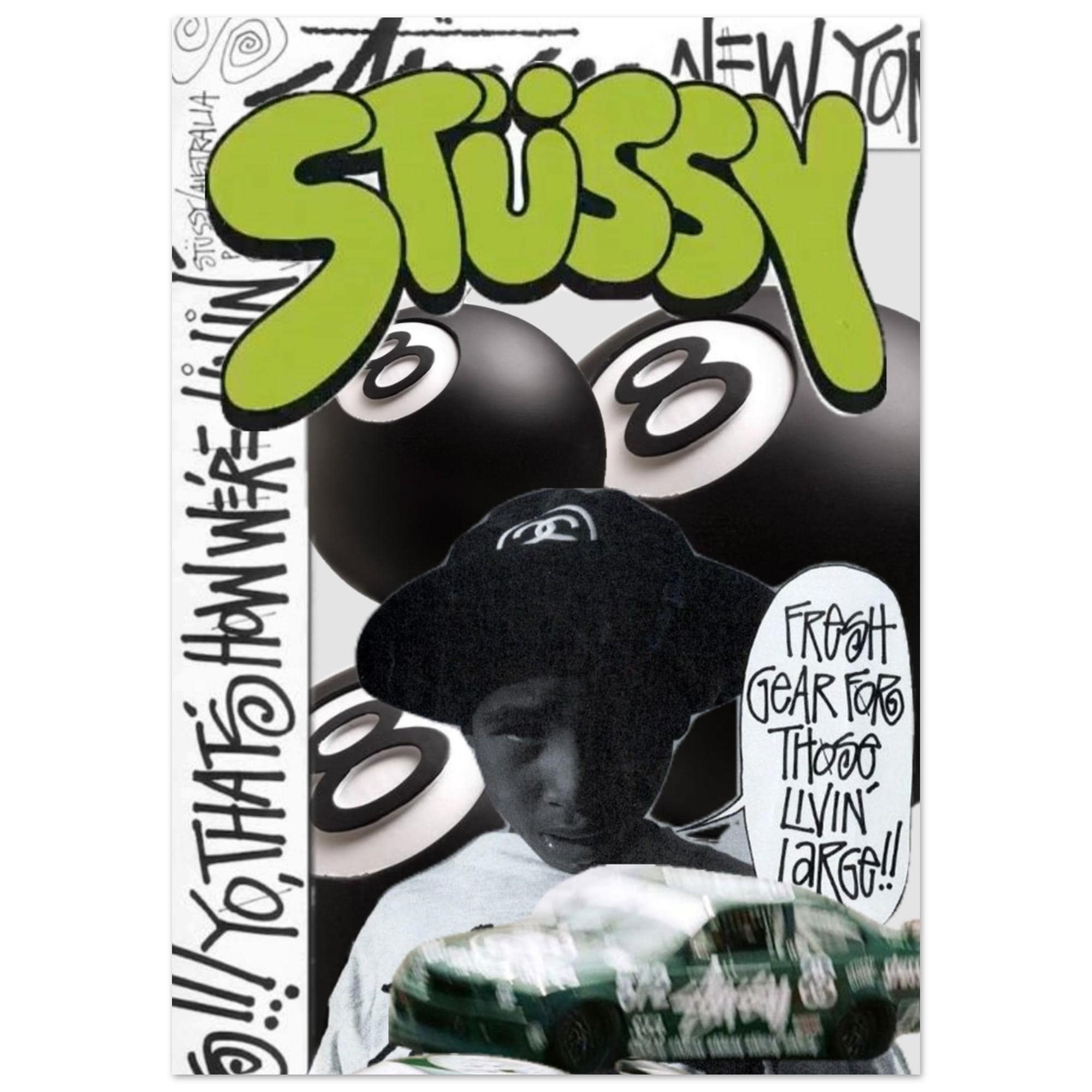 Stussy 8 Ball Car Poster | Vintage Streetwear Wall Art | 90s
