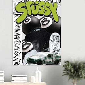 Stussy 8 Ball Auto Poster | Vintage Streetwear Wandkunst | 90er Jahre ästhetischer Druck | Retro Auto Poster | Raum Dekor